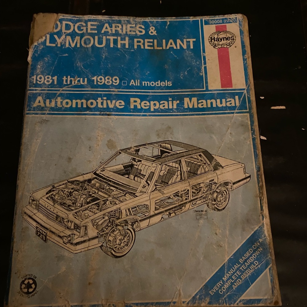 Haynes Dodge Aries & Plymouth Reliant 1981-89 auto repair manual 30008 (723)